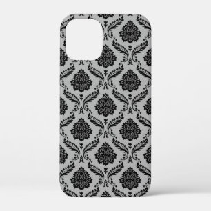 Rokoko-Damaskusmuster Schwarz auf Grau Case-Mate iPhone Hülle