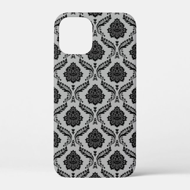 Rokoko-Damaskusmuster Schwarz auf Grau Case-Mate iPhone Hülle (Rückseite)