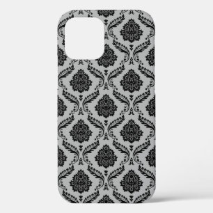 Rokoko-Damaskusmuster Schwarz auf Grau Case-Mate iPhone Hülle