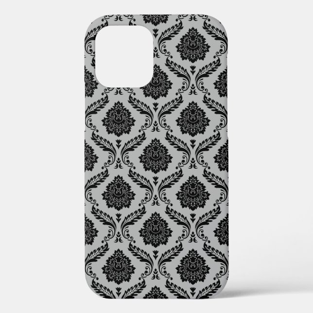 Rokoko-Damaskusmuster Schwarz auf Grau Case-Mate iPhone Hülle (Rückseite)