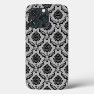 Rokoko-Damaskusmuster Schwarz auf Grau Case-Mate iPhone Hülle