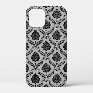 Rokoko-Damaskusmuster Schwarz auf Grau Case-Mate iPhone Hülle