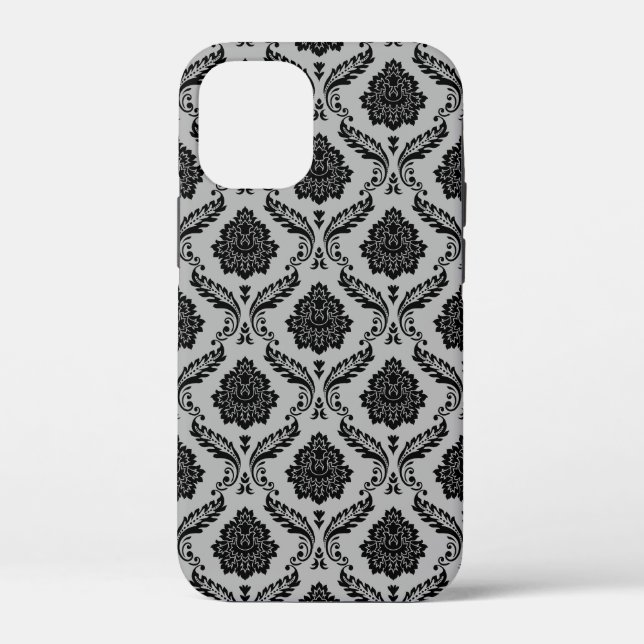 Rokoko-Damaskusmuster Schwarz auf Grau Case-Mate iPhone Hülle (Rückseite)