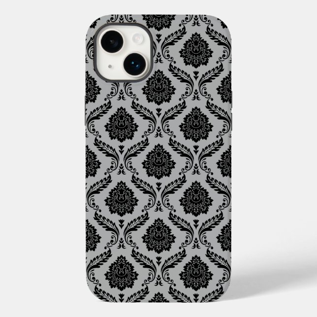 Rokoko-Damaskusmuster Schwarz auf Grau Case-Mate iPhone Hülle (Rückseite)