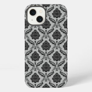 Rokoko-Damaskusmuster Schwarz auf Grau iPhone 13 Hülle