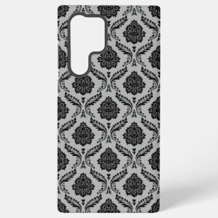 Rokoko-Damaskusmuster Schwarz auf Grau Samsung Galaxy Hülle
