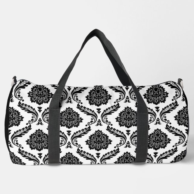 Rokoko-Damaskusmuster Schwarz auf Weiß Duffle Bag (Vorderseite)