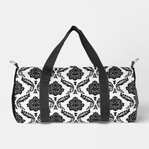 Rokoko-Damaskusmuster Schwarz auf Weiß Duffle Bag