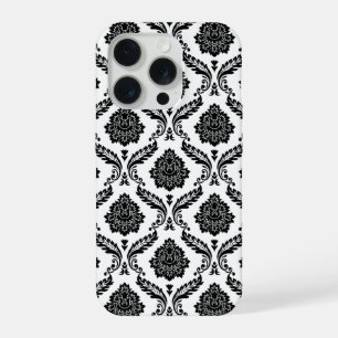 Rokoko-Damaskusmuster Schwarz auf Weiß iPhone 15 Pro Hülle