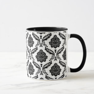 Rokoko-Damaskusmuster Schwarz auf Weiß Tasse