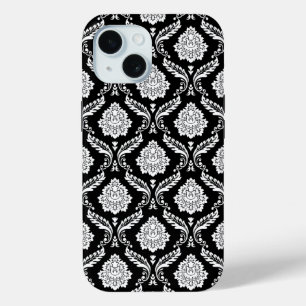 Rokoko-Damaskusmuster Weiß auf Schwarz Case-Mate iPhone Hülle