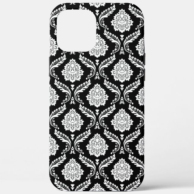 Rokoko-Damaskusmuster Weiß auf Schwarz  Case-Mate iPhone Hülle (Rückseite)