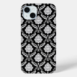 Rokoko-Damaskusmuster Weiß auf Schwarz Case-Mate iPhone Hülle