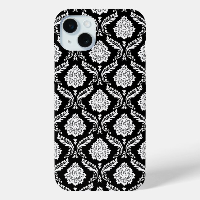 Rokoko-Damaskusmuster Weiß auf Schwarz  Case-Mate iPhone Hülle (Rückseite)