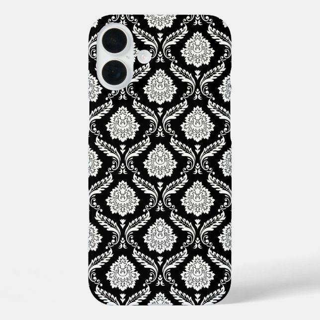Rokoko-Damaskusmuster Weiß auf Schwarz  Case-Mate iPhone Hülle (Rückseite)