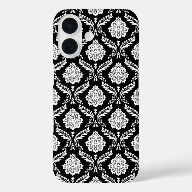 Rokoko-Damaskusmuster Weiß auf Schwarz  Case-Mate iPhone Hülle (Rückseite)