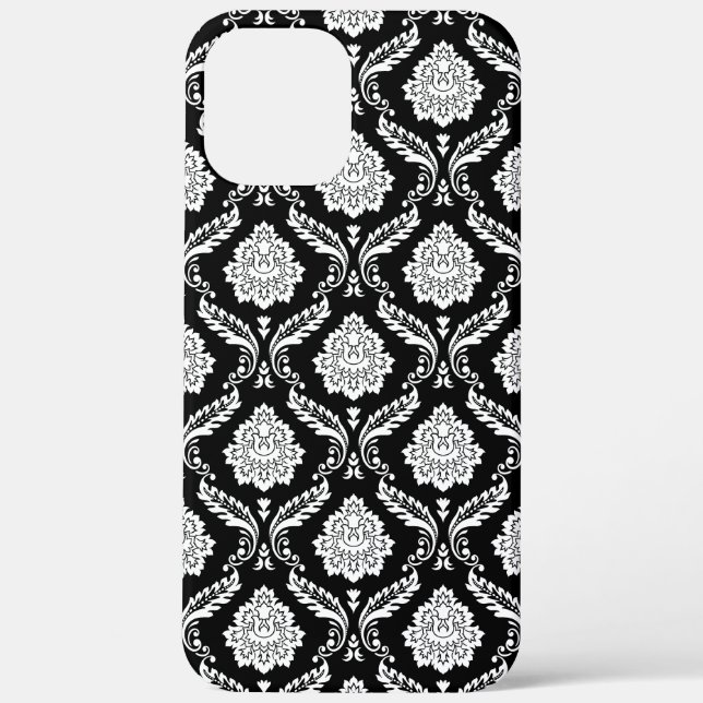 Rokoko-Damaskusmuster Weiß auf Schwarz  Case-Mate iPhone Hülle (Rückseite)