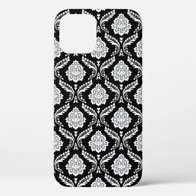 Rokoko-Damaskusmuster Weiß auf Schwarz  Case-Mate iPhone Hülle (Rückseite)