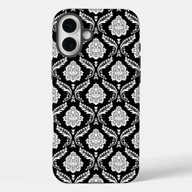 Rokoko-Damaskusmuster Weiß auf Schwarz  Case-Mate iPhone Hülle (Rückseite)