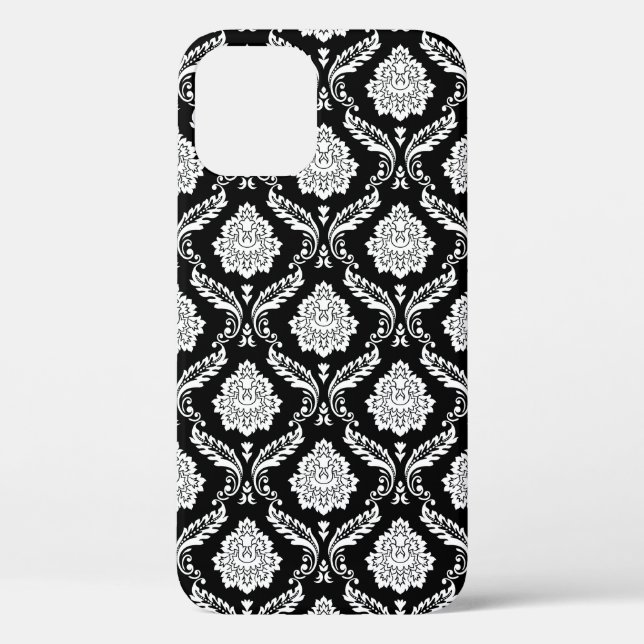 Rokoko-Damaskusmuster Weiß auf Schwarz  Case-Mate iPhone Hülle (Rückseite)