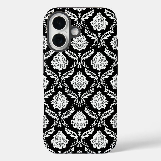 Rokoko-Damaskusmuster Weiß auf Schwarz  Case-Mate iPhone Hülle (Rückseite)