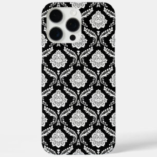 Rokoko-Damaskusmuster Weiß auf Schwarz iPhone 16 Pro Max Hülle