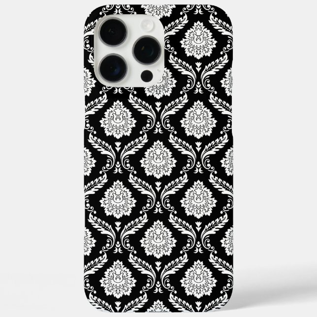Rokoko-Damaskusmuster Weiß auf Schwarz  Case-Mate iPhone Hülle (Rückseite)