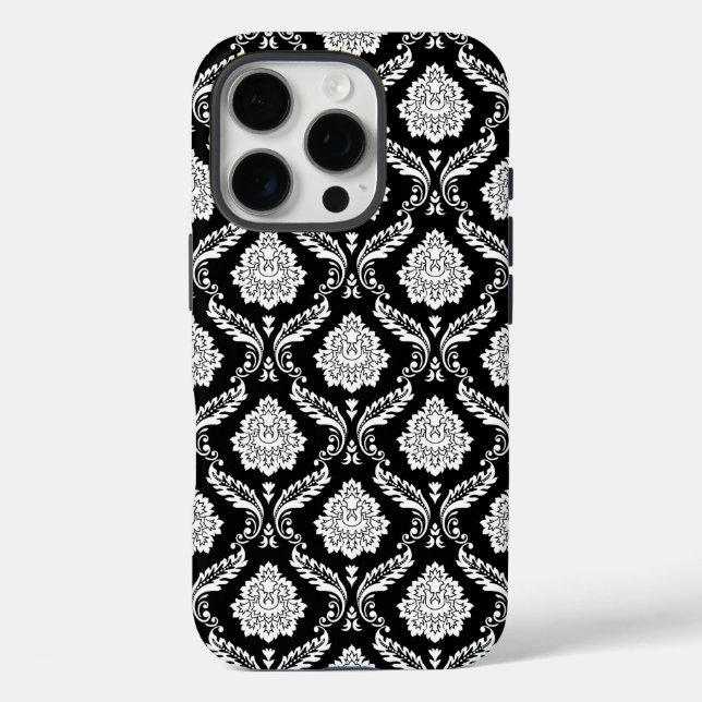 Rokoko-Damaskusmuster Weiß auf Schwarz  Case-Mate iPhone Hülle (Rückseite)