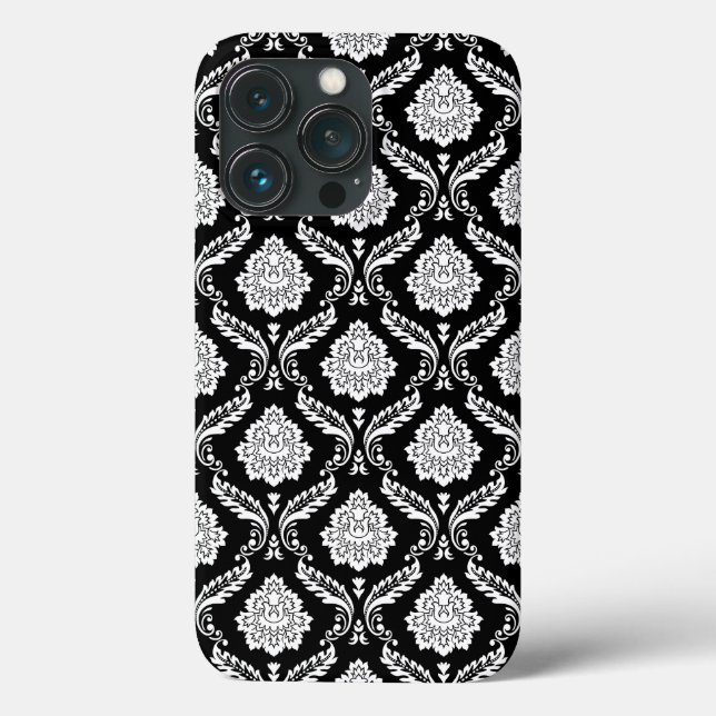 Rokoko-Damaskusmuster Weiß auf Schwarz  Case-Mate iPhone Hülle (Rückseite)