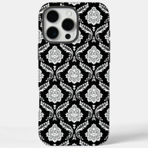 Rokoko-Damaskusmuster Weiß auf Schwarz iPhone 16 Pro Max Hülle