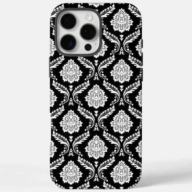 Rokoko-Damaskusmuster Weiß auf Schwarz  Case-Mate iPhone Hülle (Rückseite)