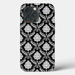 Rokoko-Damaskusmuster Weiß auf Schwarz Case-Mate iPhone Hülle