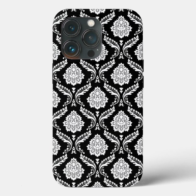 Rokoko-Damaskusmuster Weiß auf Schwarz  Case-Mate iPhone Hülle (Rückseite)