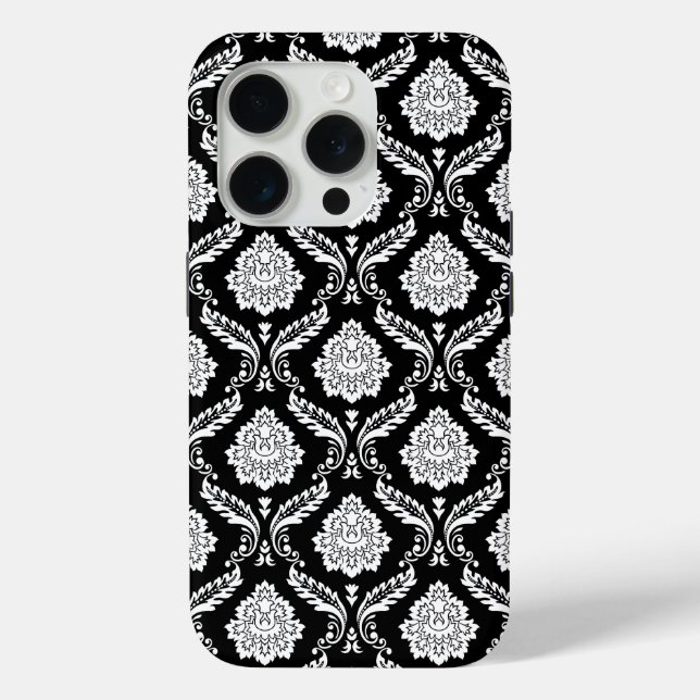 Rokoko-Damaskusmuster Weiß auf Schwarz  Case-Mate iPhone Hülle (Rückseite)