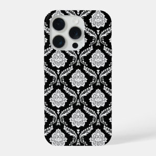 Rokoko-Damaskusmuster Weiß auf Schwarz  iPhone 15 Pro Hülle