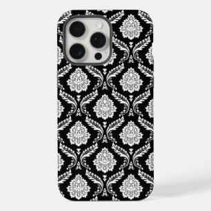 Rokoko-Damaskusmuster Weiß auf Schwarz  iPhone 15 Pro Max Hülle