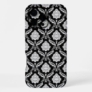 Rokoko-Damaskusmuster Weiß auf Schwarz iPhone 16 Pro Max Hülle