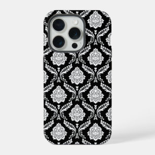 Rokoko-Damaskusmuster Weiß auf Schwarz  iPhone 15 Pro Hülle