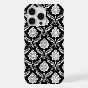 Rokoko-Damaskusmuster Weiß auf Schwarz  iPhone 15 Pro Max Hülle