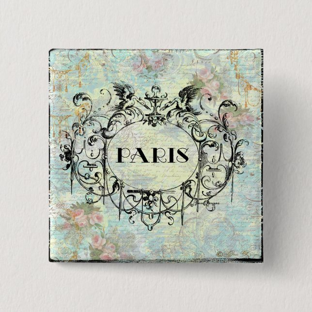 Rokoko Design und Rosen im antiken Stil Button (Vorderseite)