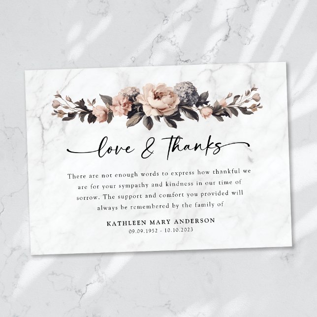 Rokoko Floral Script Funeral Dankeskarte (Von Creator hochgeladen)