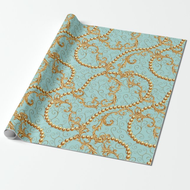 Rokoko golden Elemente nahtlos Muster. Gold-Text Geschenkpapier (Ungerollt)
