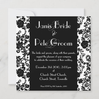 Rokoko Hochzeit mit Blumenmuster - mit Monogramm,  Einladung