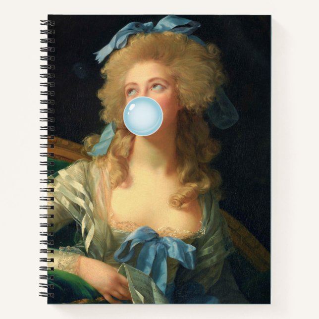 Rokoko Lady mit Blue Bubblegum Spiral Notebook Notizbuch (Vorderseite)