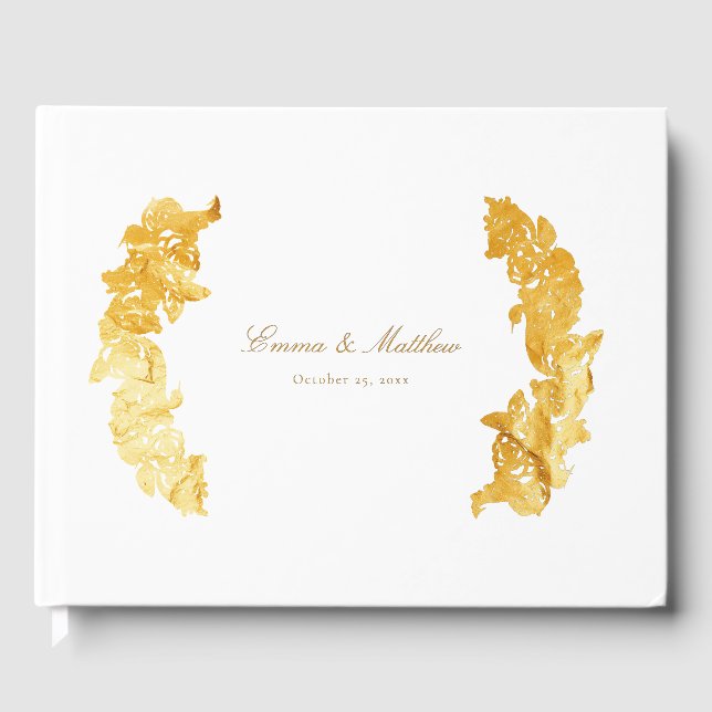 Rokoko Marie Antoinette Golden Botanisches Wappen Gästebuch (Vorderseite)