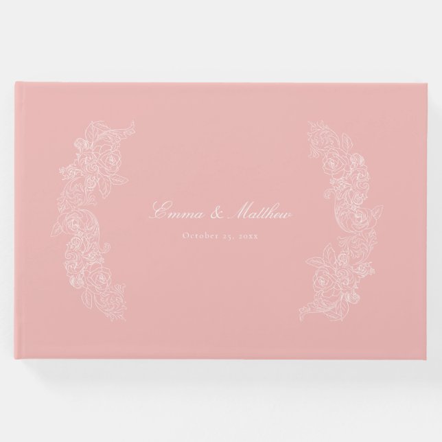 Rokoko Marie Antoinette Pink Botanisches Wappen Gästebuch (Vorderseite)