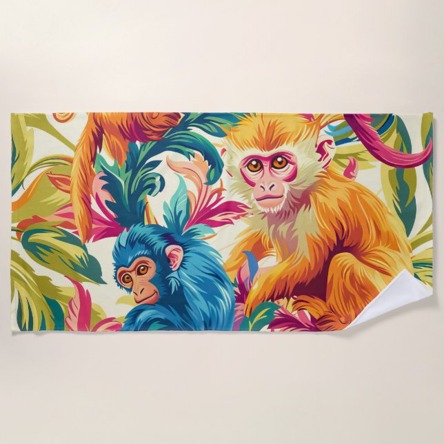 Rokoko Monkey Pattern Strandtuch (Vorderseite)