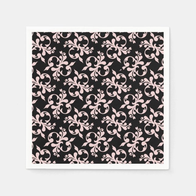 Rokoko Pink Black Ornament Muster Napkins Serviette (Vorderseite)