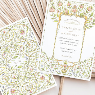 Rokoko Pink Bud Floral Nouveau Hochzeit Einladung