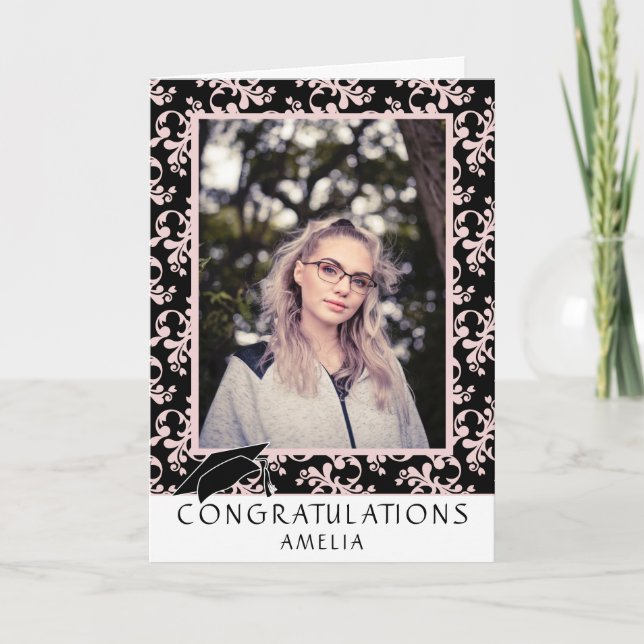 Rokoko Pink Herzlichen Glückwunsch Abschluss Foto Karte (Vorderseite)